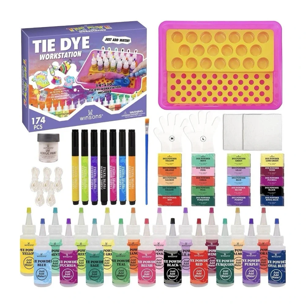 20 Colors Tie Dye Kit 174 Pcs Value Fabric Dye Set Including 20 Pre Filled Bottl